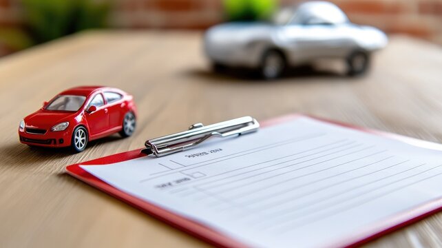 Toy car beside clipboard on table