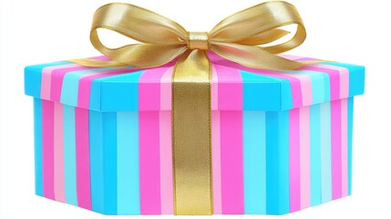 Colorful Gift Box Wrapped with Bright Ribbons in Stripes, Perfect for Special Occasions