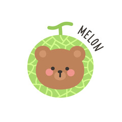 Korean Bear Head Sticker in Melon Costume