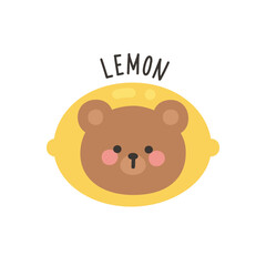 Korean Bear Head Sticker in Lemon Costume
