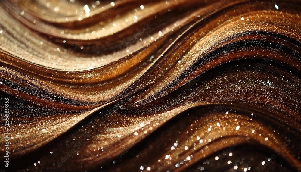 Aufkleber golden shimmering liquid texture with metallic wave pattern, abstract glitter surface for luxury des