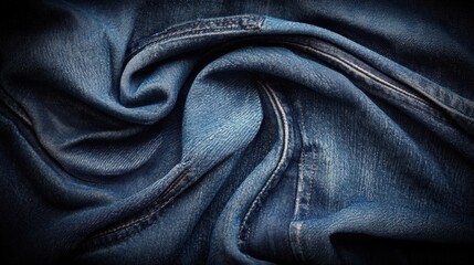 Naklejka premium Elegant Deep Blue Fabric Texture with Shimmering Surface and Fluid Folds Displaying Luxury Design