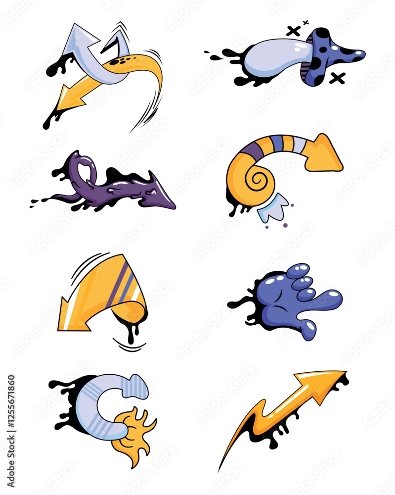 Fototapete a composition of colorful, abstract arrows and shapes in purple, yellow, and blue. this design featu