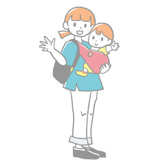 手をふっているママと赤ちゃん