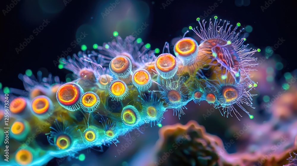 Poster marine life microscopic idea. vivid underwater coral showcasing intricate patterns and vibrant color