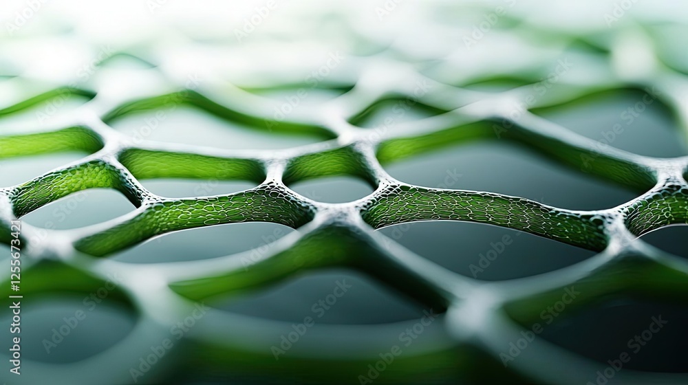 Poster marine life microscopic idea. intricate close-up of green plant texture with a unique honeycomb patt