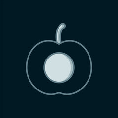 Line Peach fruit or nectarine with leaf icon isolated on black background. Flat filled outline style with shadow. Vector