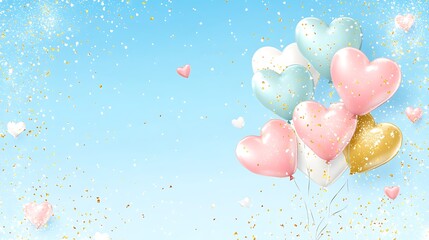 Fototapeta premium Pastel Heart Balloons Float Against Blue Sky