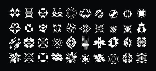 Vector Graphic Assets Set. Bold modern Shapes for Posters Template, flyers, clothes, social media, graphic design, sticker, In Y2k style, Futuristic, Anti-design, Digital Collage, Retro Futurist