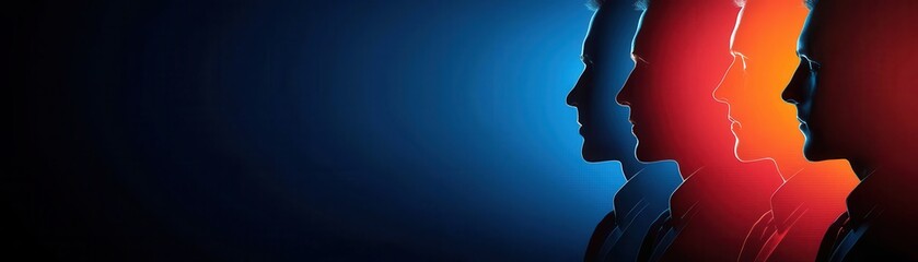 A striking silhouette composition featuring profiles in vibrant colors against a gradient background, creating a dynamic and modern visual effect.