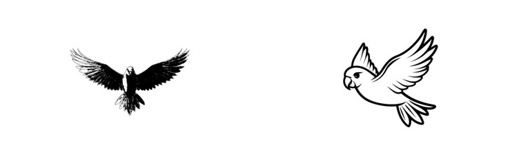 Obraz premium 3. A realistic, uncolored line illustration of a flying ara parrot on a white background, perfect for use in children's coloring sessions or art classes