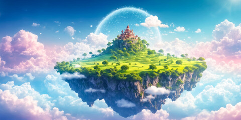 Fototapeta premium Fairytale Castle on a Floating Island.