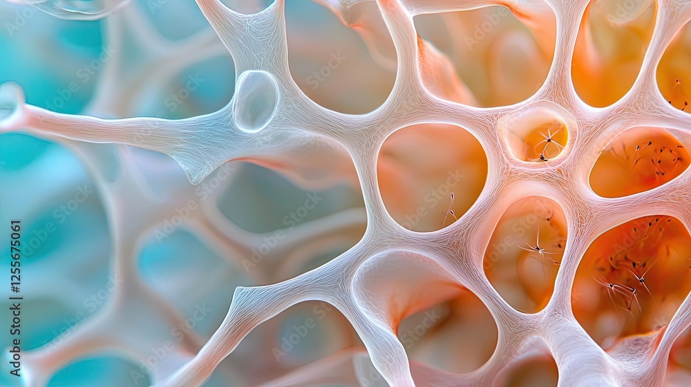 Poster Marine life microscopic idea. Close-up view of intricate cellular structures with vibrant colors and patterns.