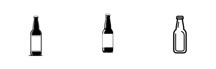 A solitary, modern, and simple glass bottle, 0.5 liters, transparent, depicted in black and white lines, easy for drawing
