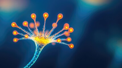 Microscopic ocean life idea. A vibrant, colorful microscopic view of a unique plant structure with glowing details.