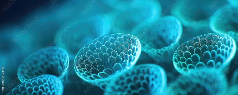 Aufkleber Microscopic ocean life idea. Colorful microscopic view of cells showcasing intricate patterns and structures.