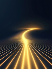 Abstract Golden Light Pathway in Dark Background with Curved Lines and Soft Glows