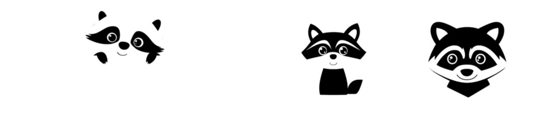 A modern illustration of a raccoon in black and white line art