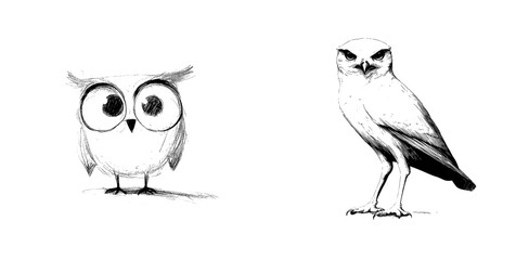 Owl illustration, drawing, engraving, ink, line art, modern
