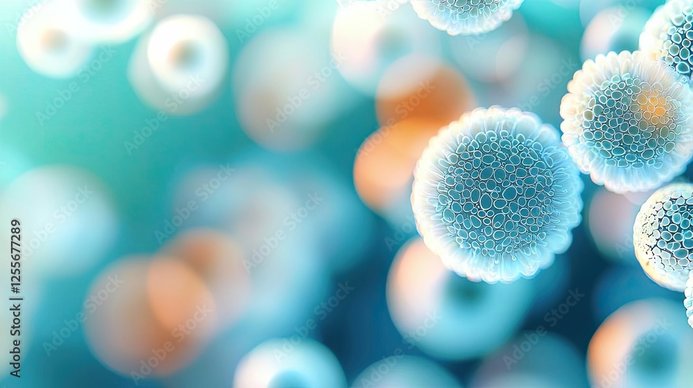 Aufkleber Microscopic ocean life idea. Close-up of microorganisms in vibrant colors, showcasing cellular structures and patterns.