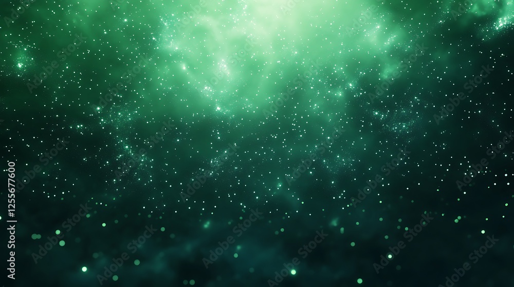 Poster A mesmerizing green galaxy filled with shimmering stars and cosmic dust, creating a serene and otherworldly atmosphere.