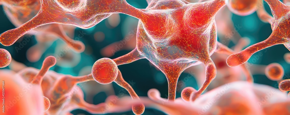 Poster marine life microscopic idea. vibrant microscopic view of interconnected neurons in vivid colors.