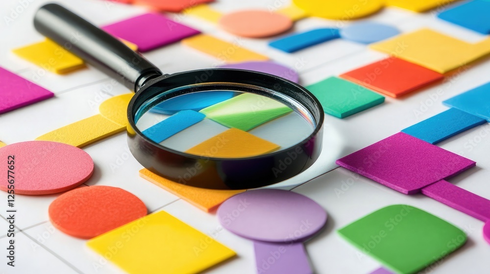Poster a magnifying glass hovering over a flowchart, representing detailed analysis and process mapping