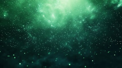 A mesmerizing green galaxy filled with shimmering stars and cosmic dust, creating a serene and otherworldly atmosphere.