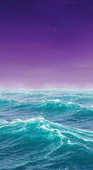 Fototapeta premium Majestic ocean waves under a vibrant purple sky at dusk