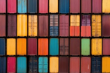 Fototapeta premium Colorful arrangement of shipping containers creates vibrant indu