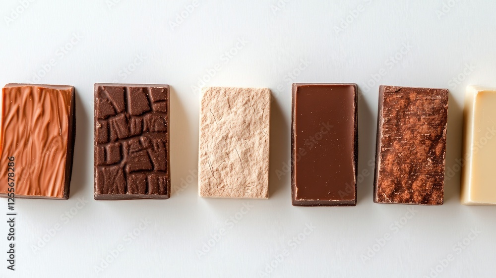 Poster assorted chocolate bars displayed in neat row