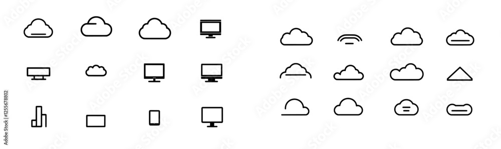 Poster cloud line modern icon. isolated set of cloud line signs or icons. abstract shape. linear graphic. c