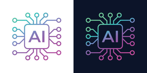 Artificial Intelligence AI Chip in Human Head. Artificial Intelligence icon with Machine learning, digital skills, generative AI, AI technology, algorithm, virtual intelligence and future
