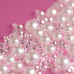 White pearls close-up on a pink background
