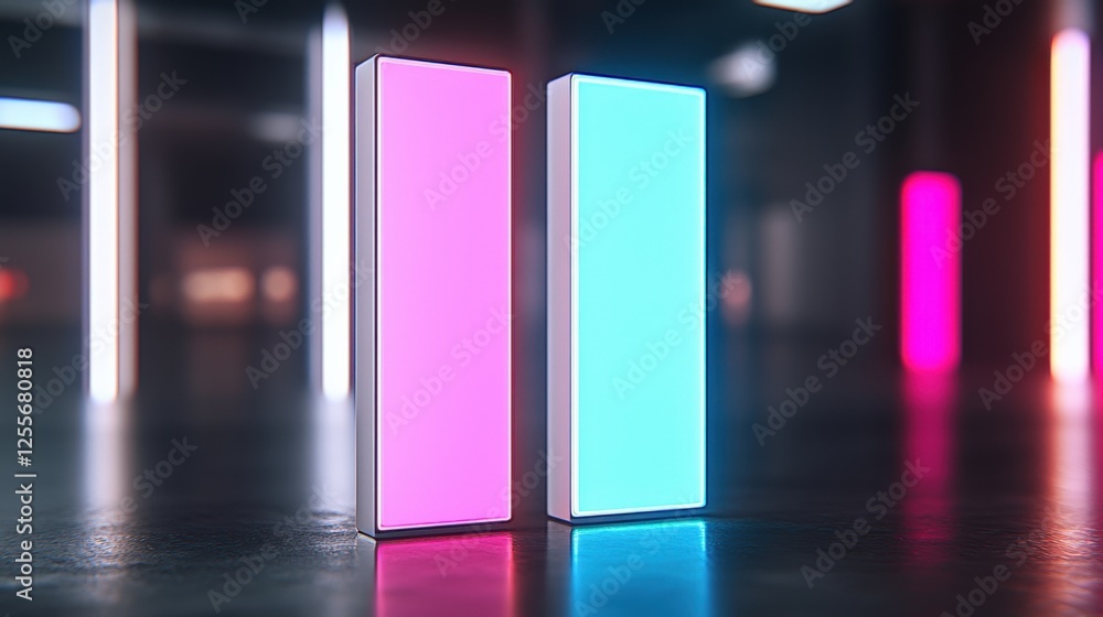 Poster dynamic light interaction modern gallery visual art urban environment close-up view contemporary des