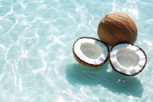 Floating coconuts on crystal clear water create tropical paradis