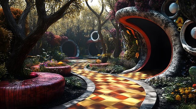 A alice in wonderland gardan background	
