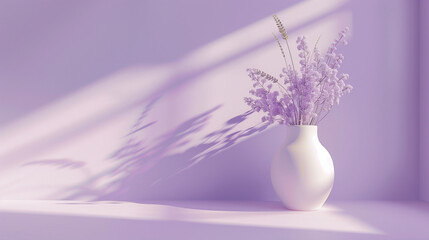 lavender wall vase shadows dried plants purple background product presentation elegant design © pier