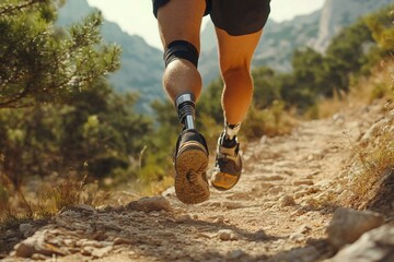runner with spring-loaded prosthetic leg