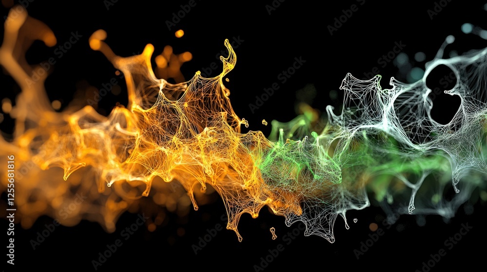 Poster dynamic flow of colorful light particles abstract visualization digital art dark background aestheti