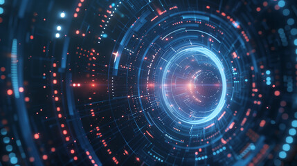 Fototapeta premium abstract futuristic background glowing blue circular elements red lights sci-fi digital technology