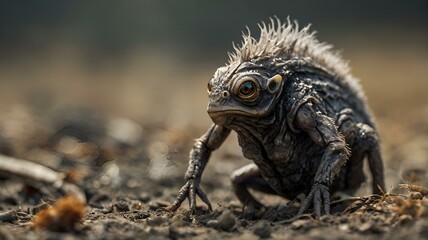 Fototapeta premium Spiky Reptile Pensive Sitting on the Ground