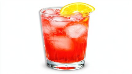 Vibrant Red Cocktail Garnished with Fresh Orange Slice Served Over Ice in a Transparent Glass