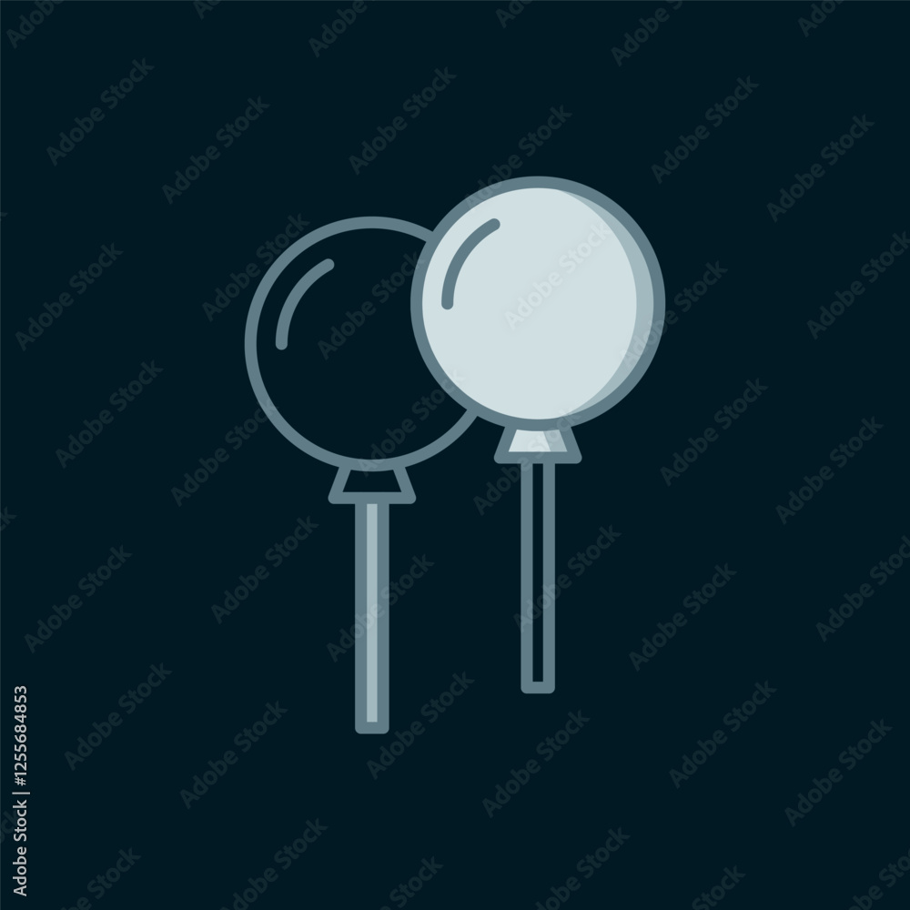 Poster line balloons with ribbon icon isolated on black background. flat filled outline style with shadow. 