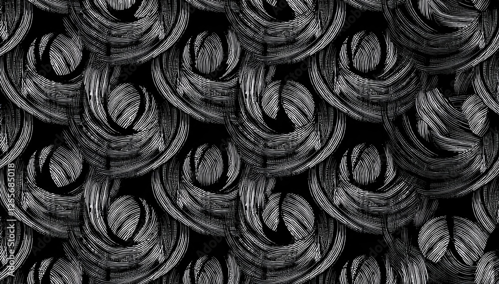 Poster abstract black and white swirling wave pattern, dynamic flowing lines, circular and curved texture for textile or wallpaper design