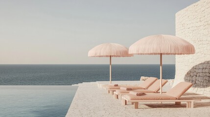 Obraz premium Serene poolside scene featuring elegant loungers and soft pink u