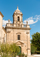 Fototapeta premium The Church of San Giacomo Apostolo, located in the Ibleo Garden of Ragusa Ibla, Sicily, Italy