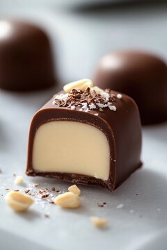 Delicious chocolate treat with smooth filling and sprinkle of nu
