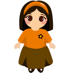 Short girl in orange dress