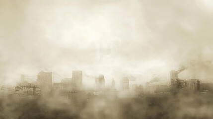Smog-shrouded city skyline, apocalyptic scene